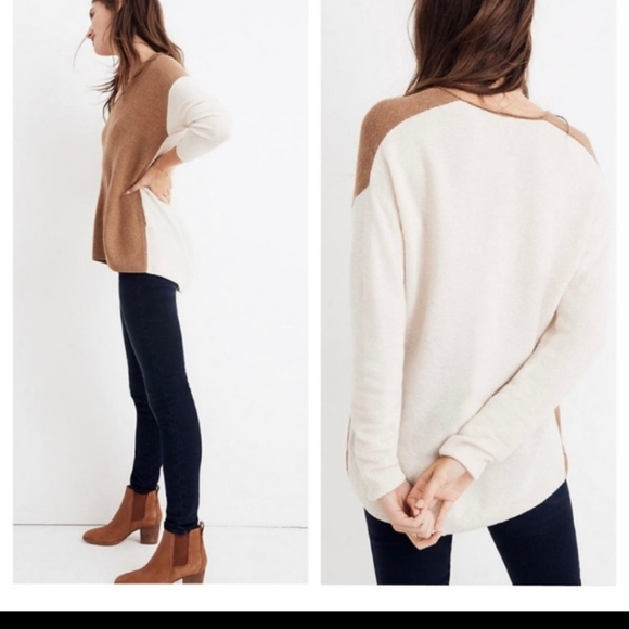 Madewell Kimball Colorblock Sweater Women's Size Small, Cream/Tan, GUC - Picture 2 of 15